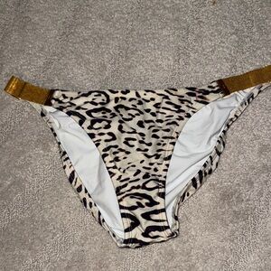 Vix Leopard Print Bikini Bottom with Gold Accents